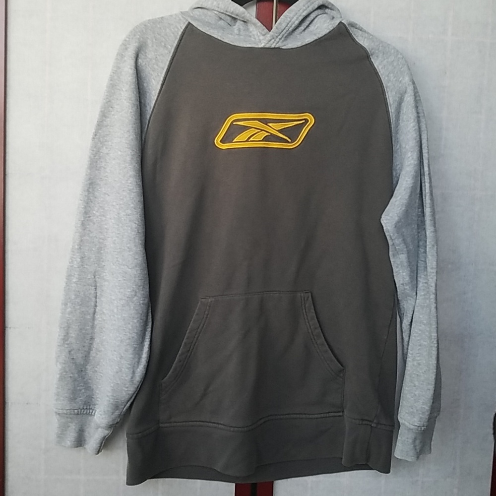 Vintage Reebok Two-tone gray and yellow hooded sweatshirt. Kids size XL. - Picture 1 of 3